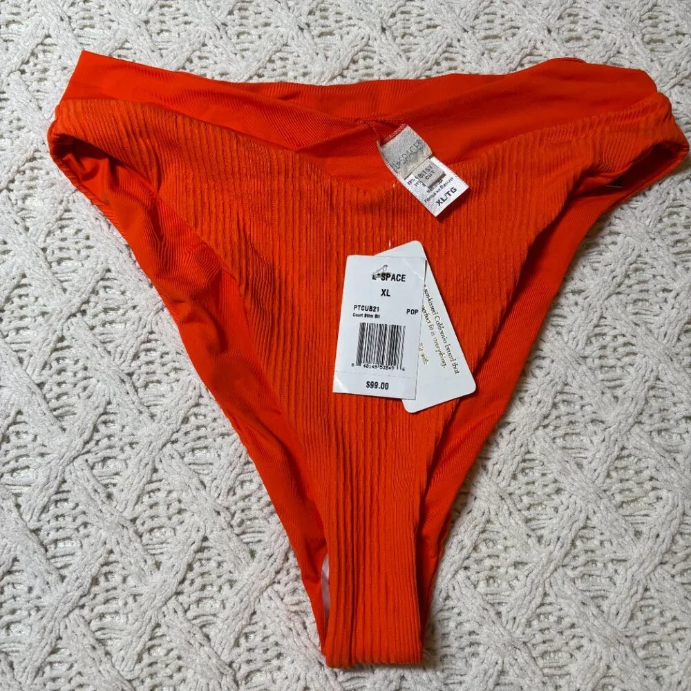 NWT L*Space Court Bikini‎ Bottoms Pop Orange Ribbed High Leg – Women’s XL NWT
